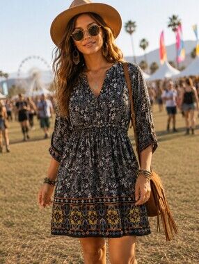 Mlle Gabrielle womens roll sleeve drawstring waist Button dress plus 1x paisley